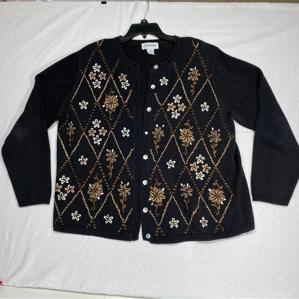 Vintage Alfred Dunner 1X Knit Button Front Cardigan Floral  Grandma Core 90's